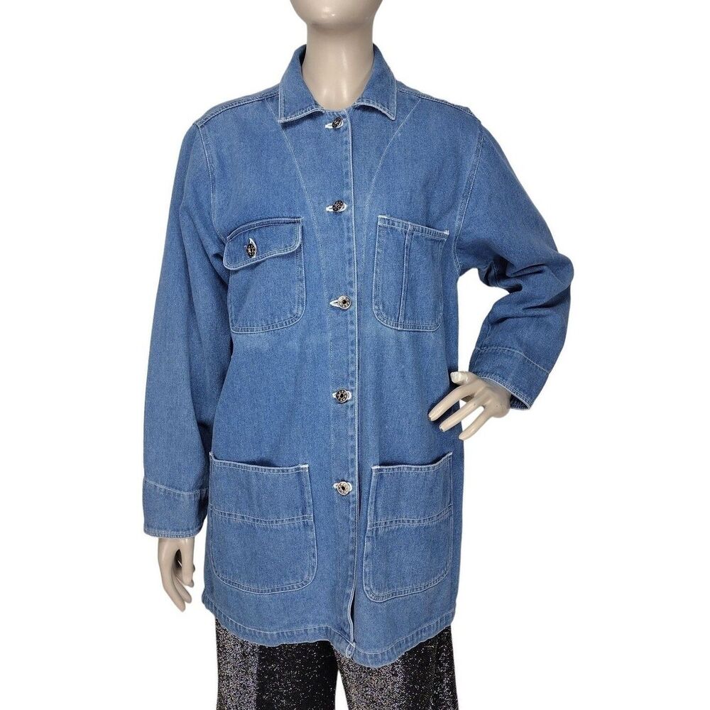 Vintage 70s Barn Chore Coat Blue Medium Wash Denim Women's Button-Down Jacket